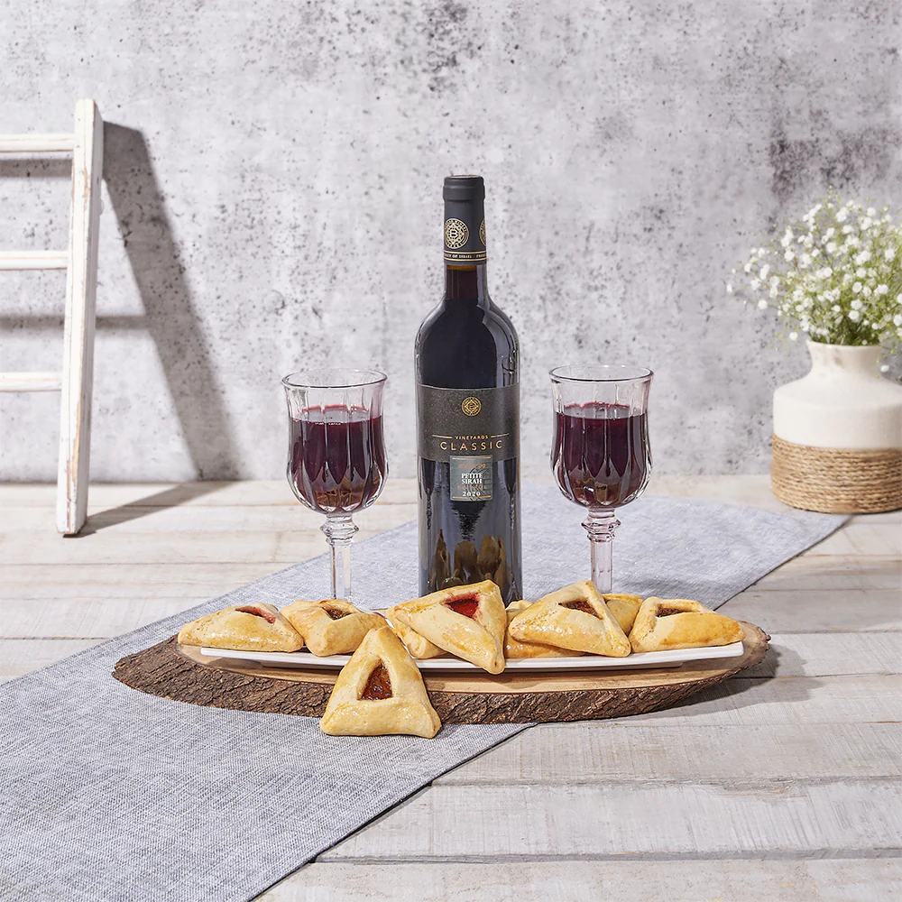 Purim Festive Moments Wine & Hamantaschen Gift