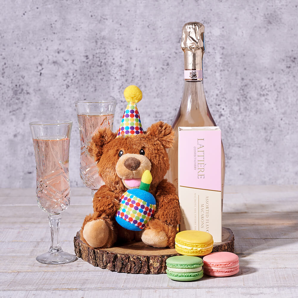 Teddy’s Birthday Bubbles & Macarons Gift